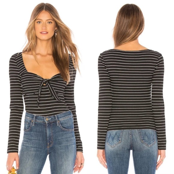 MINKPINK x REVOLVE Morgan Black and White Stripe Ribbed Top Size Medium - Picture 1 of 6